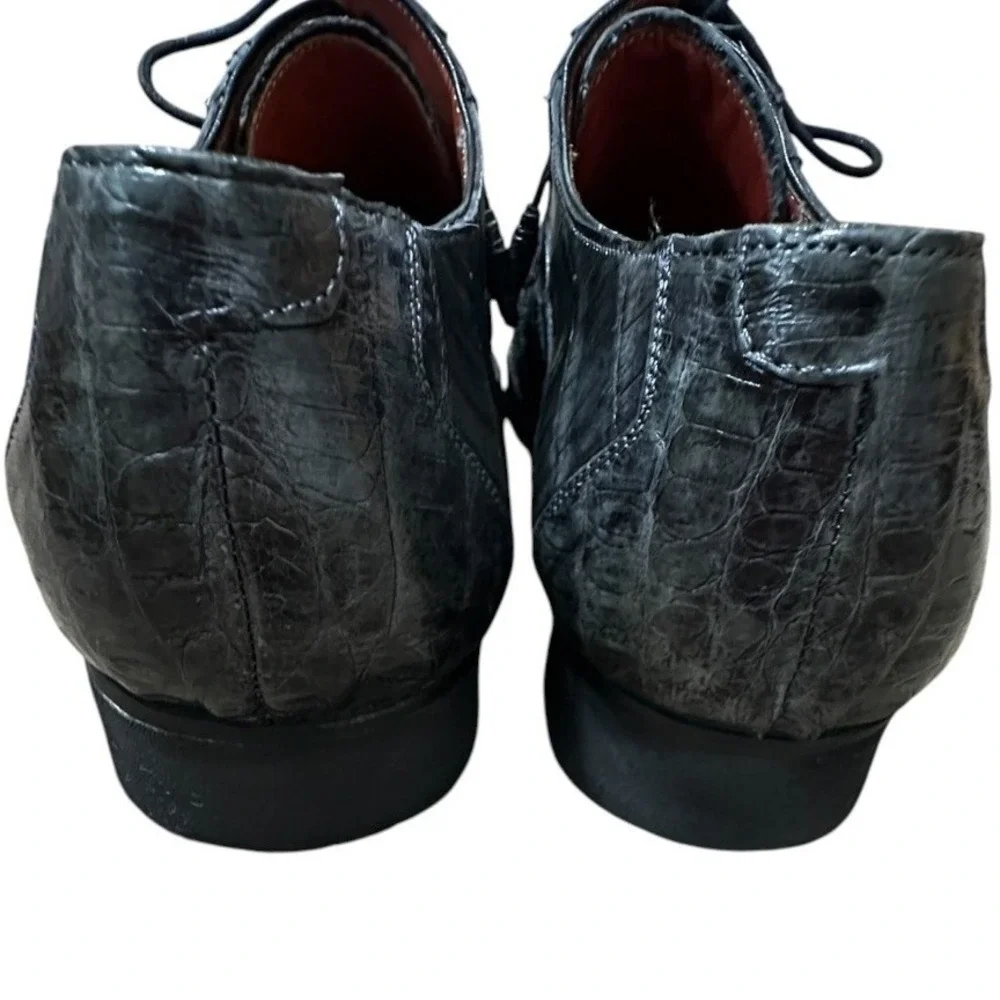 Mezlan Platinum Kingman Black Exotic Caiman Leather Shoes Vibram Sole 9.5 Spain